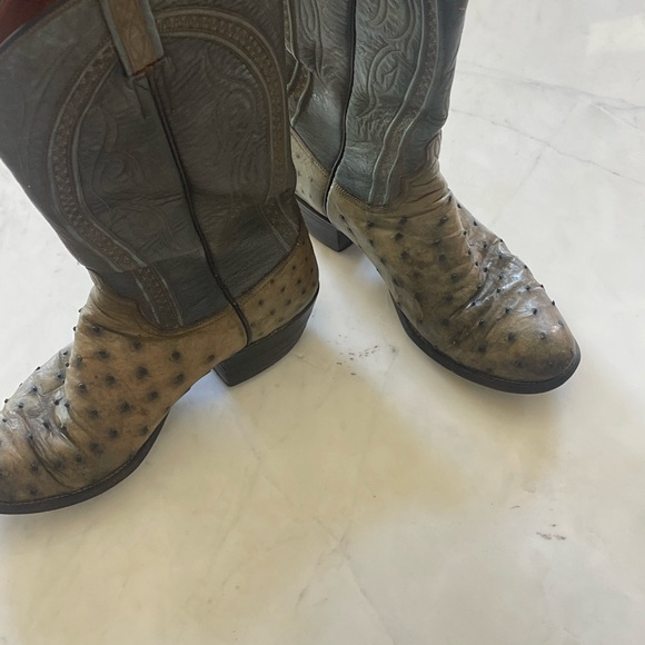 Lucchese Ostrich Leather Two Tone Green Western Cowgirl Boots Women’s Size 7 B - Picture 14 of 14